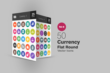 50 Currency Glyph Multicolor BG Icons