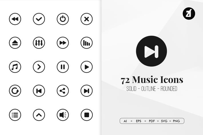 72 Music interface minimal icons