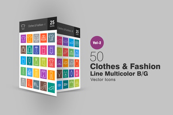 50 Clothes & Fashion Line Multicolor Icons