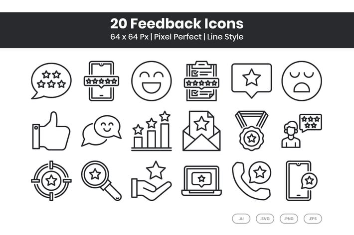 20 Feedback Icons Set - Line