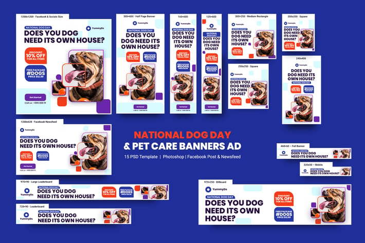 National Dog Day and Pet Care Banners Ad