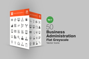 50 Business Administration Flat Greyscale Icons