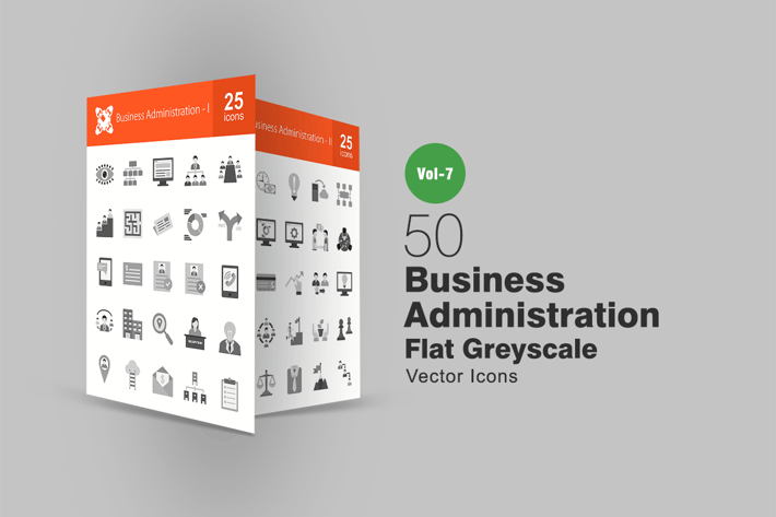 50 Business Administration Flat Greyscale Icons