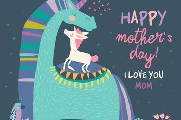 Cute Small Unicorn with Mom. Vector Illustration.