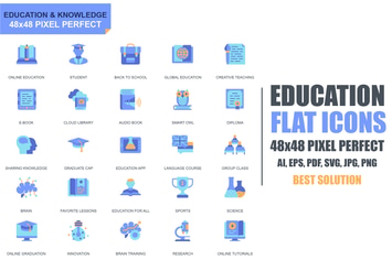 Simple Set Education and Knowledge Flat Icons
