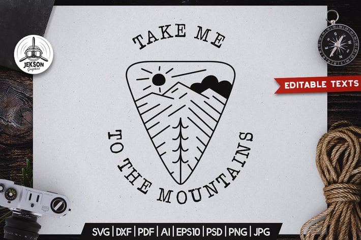 Camping Line Art Badge Design. Mountain Label