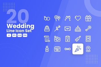 20 Wedding Line Icon Set