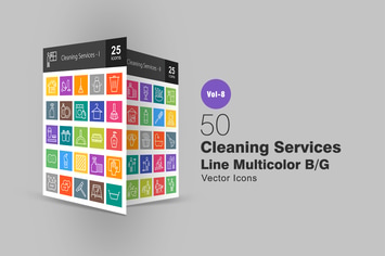 50 Cleaning Services Line Multicolor B/G Icons