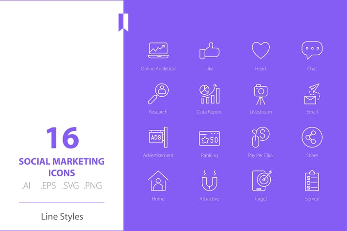 Social Marketing Icon Set Line Styles