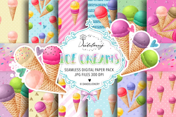 Watercolor Ice Creams digital paper pack