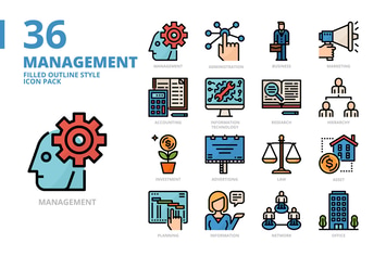 Management Filled Outline Style Icon Set