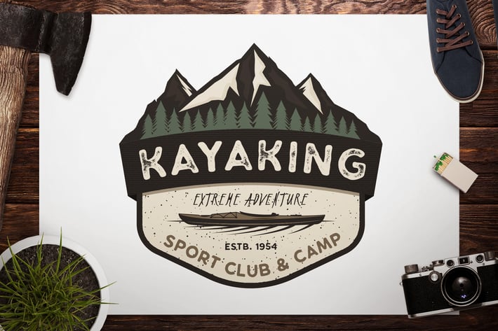 Kayak Retro Badge / Camping Adventure Logo
