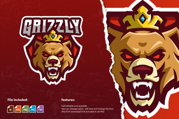 The Angry Grizzly Bear Mascot Logo Template