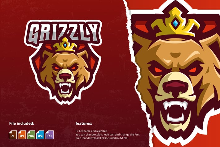 The Angry Grizzly Bear Mascot Logo Template