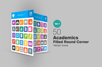 50 Academics Filled Round Corner Icons