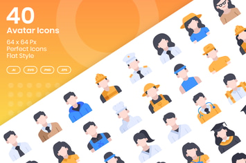 40 Avatar Icons Set - Flat