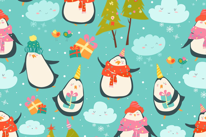 Seamless pattern with cute penguins and christmas 