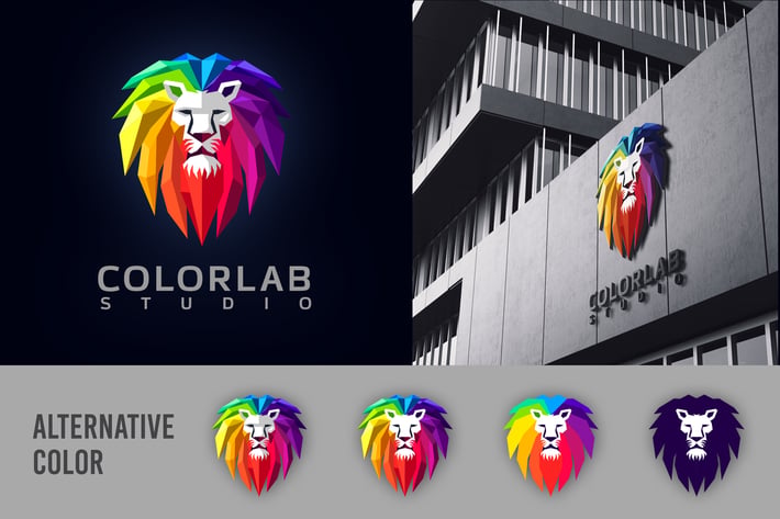Low Poly Geometric Colorful Lion Mascot Logo