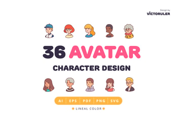 36 Avatar Character Design Lineal Color Style