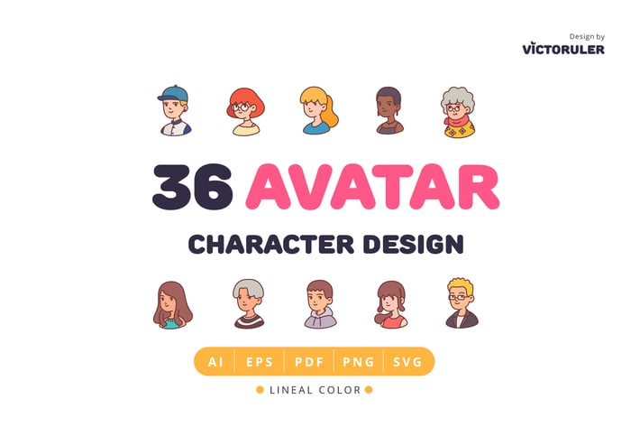 36 Avatar Character Design Lineal Color Style