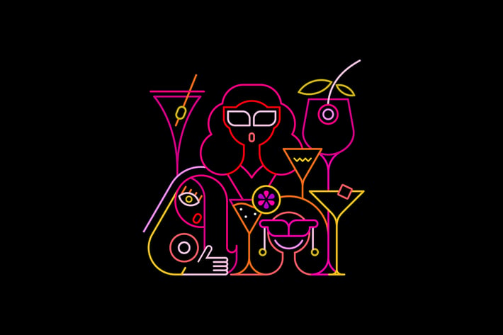 Cocktail Party Neon Sign Vector Illustrations