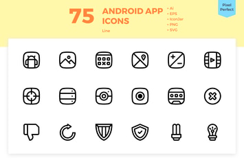 75 Android App Icons (Line)