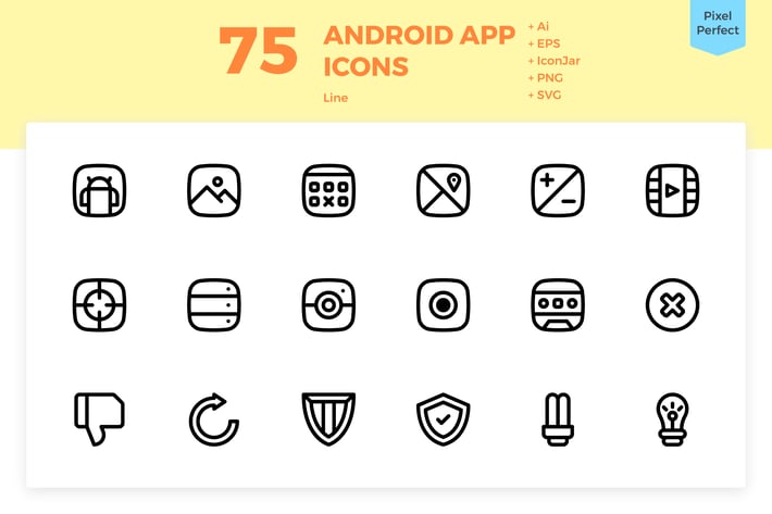 75 Android App Icons (Line)