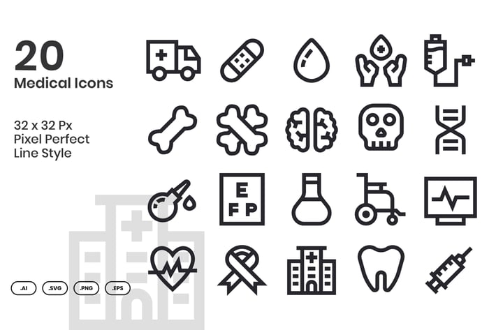 20 Medical Icons Set - Line