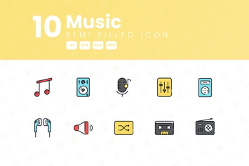 10 Music Semi Filled Icon Collection