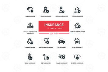 Insurance concept - vector set of icons