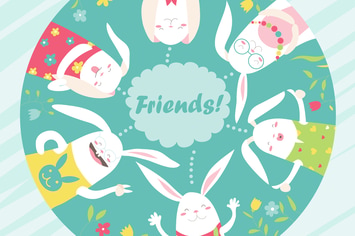 Illustration of cartoon funny rabbits. Vector