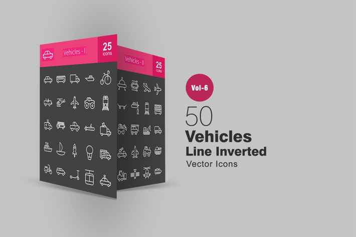 50 Vehicles Line Inverted Icons