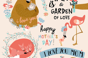 Vector set of cute illustrations for Mothers Day 