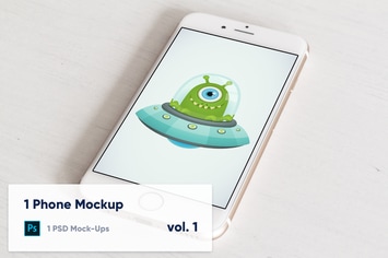 1 Phone Mockup on Wooden Background