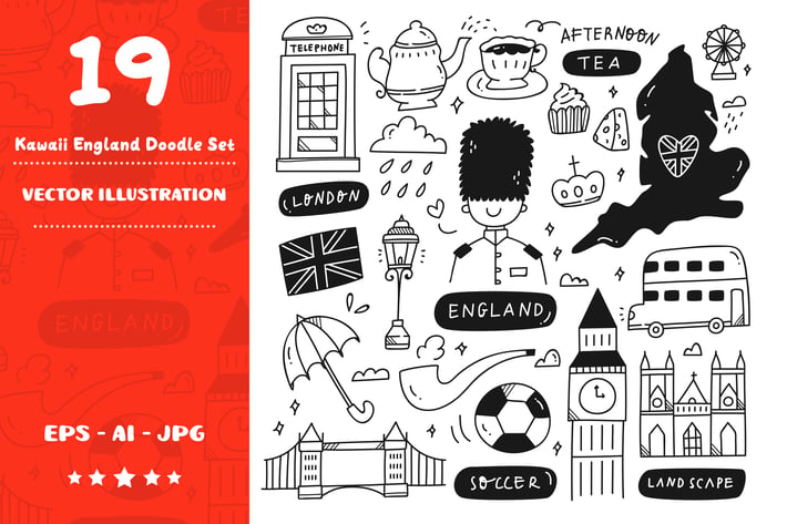 Kawaii England Doodle Set