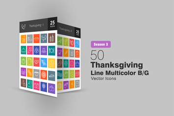 50 Thanksgiving Line Multicolor B/G Icons