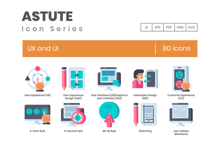 80 UX and UI Flat Icons