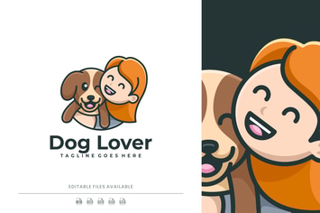 Happy Child and Dog Cartoon Logo