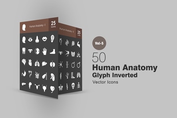 50 Human Anatomy Glyph Inverted Icons