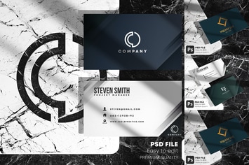 Business Card on Marble Stone Mockup Set