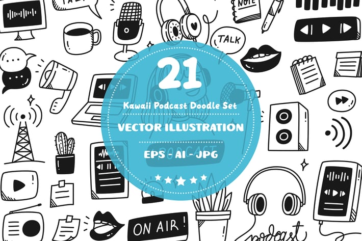 Kawaii Podcast Doodle Set