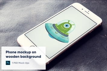 Phone on Black Leather Background - PSD Mockup