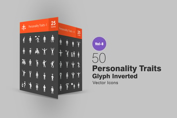 50 Personality Traits Glyph Inverted Icons
