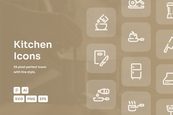 Kitchenware Dashed Line Icons