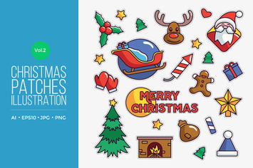 Cute Merry Christmas Patches Vector Vol.2