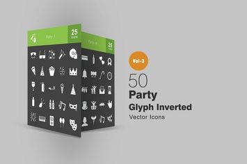 50 Party Glyph Inverted Icons