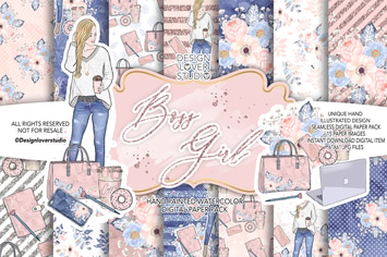 Boss girl digital paper pack