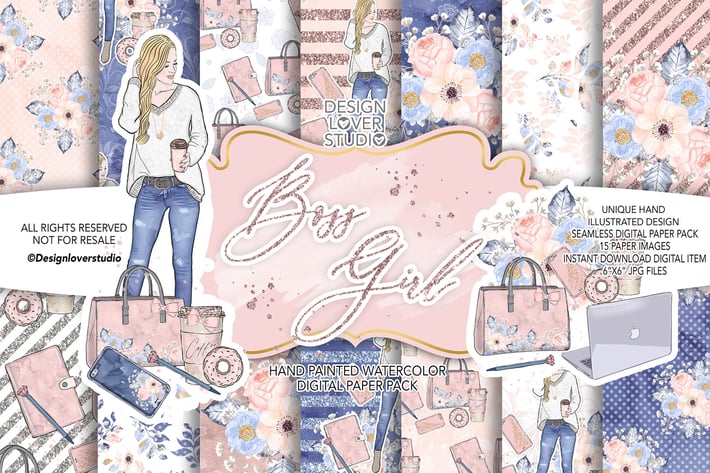 Boss girl digital paper pack