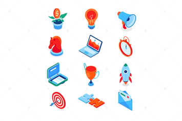 Business and marketing - modern isometric icons