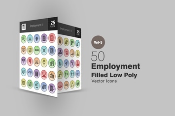 50 Employment Filled Low Poly Icons